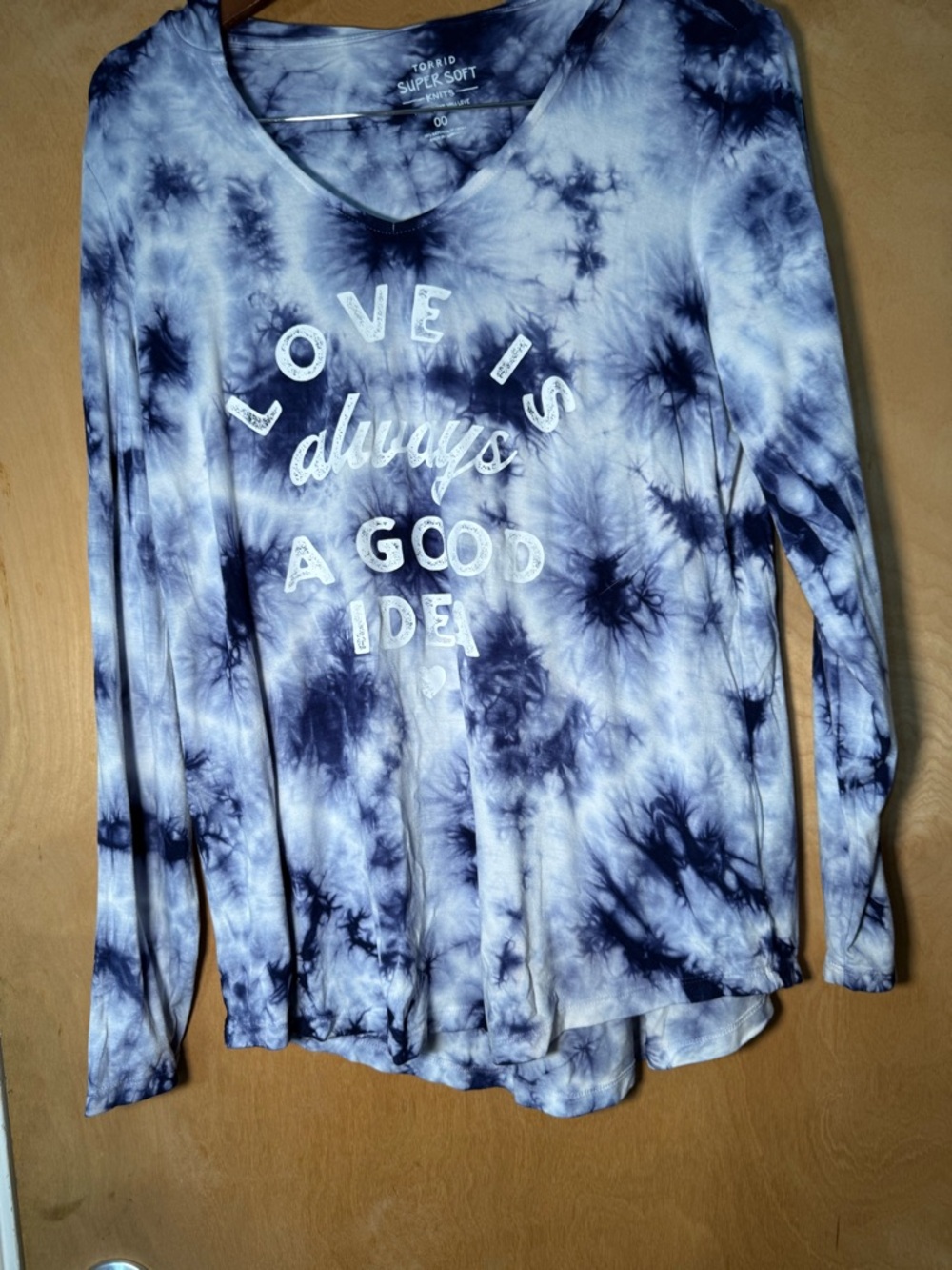 torrid Blue Tie-Dye hooded Long Sleeve Top with White Slogan